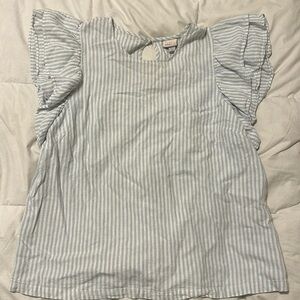 Blue and white striped linen blouse